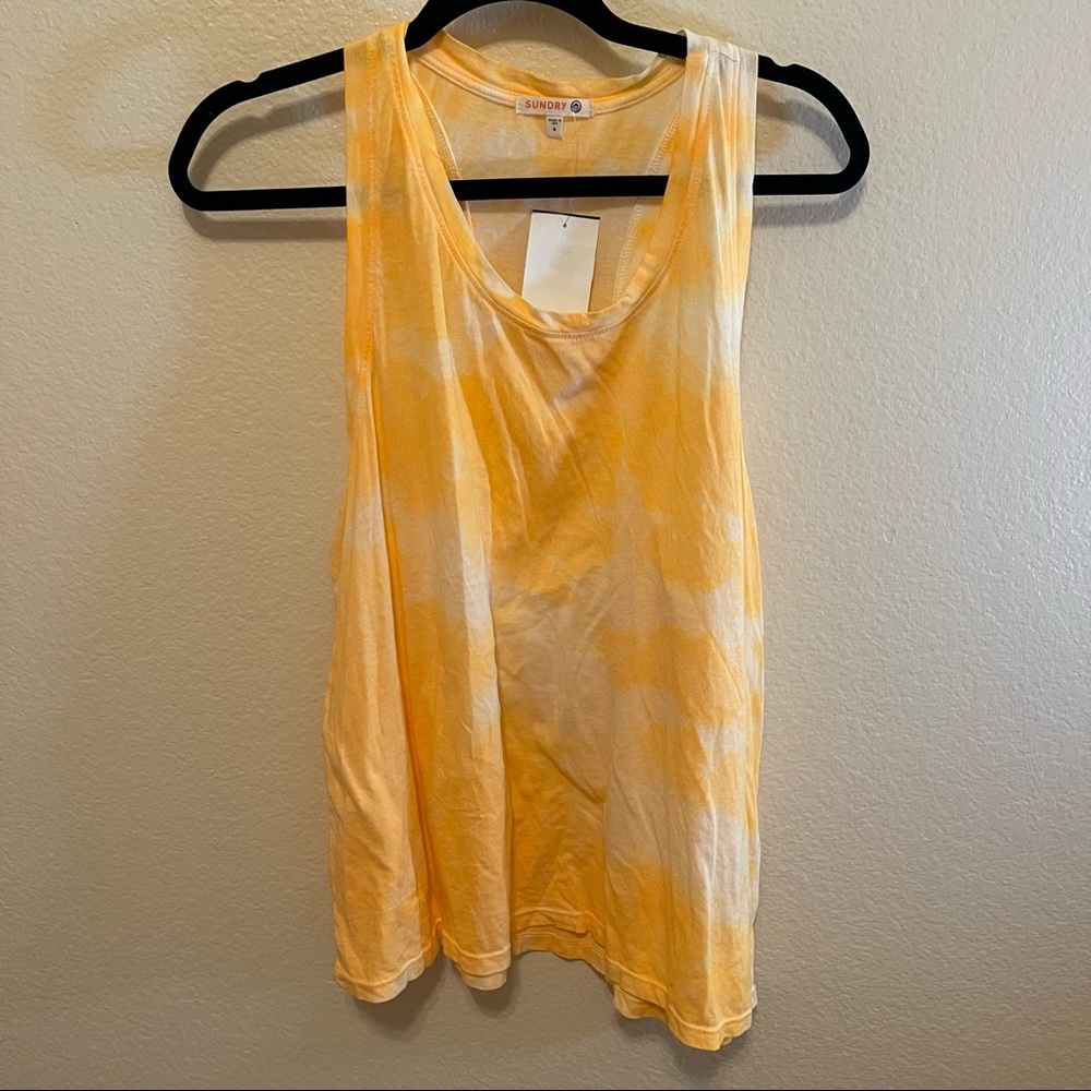 NWT Sundry Orange Tie Dye Sleeveless Jersey U Neck Racerback Tank Size 4/XL/14